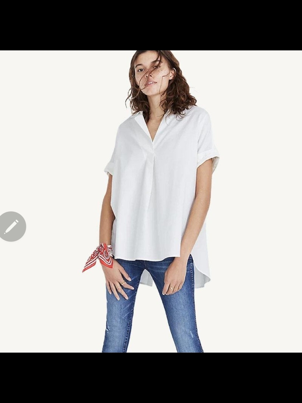 Madewell White Oversized Popover Button-Back Shirt XXS
